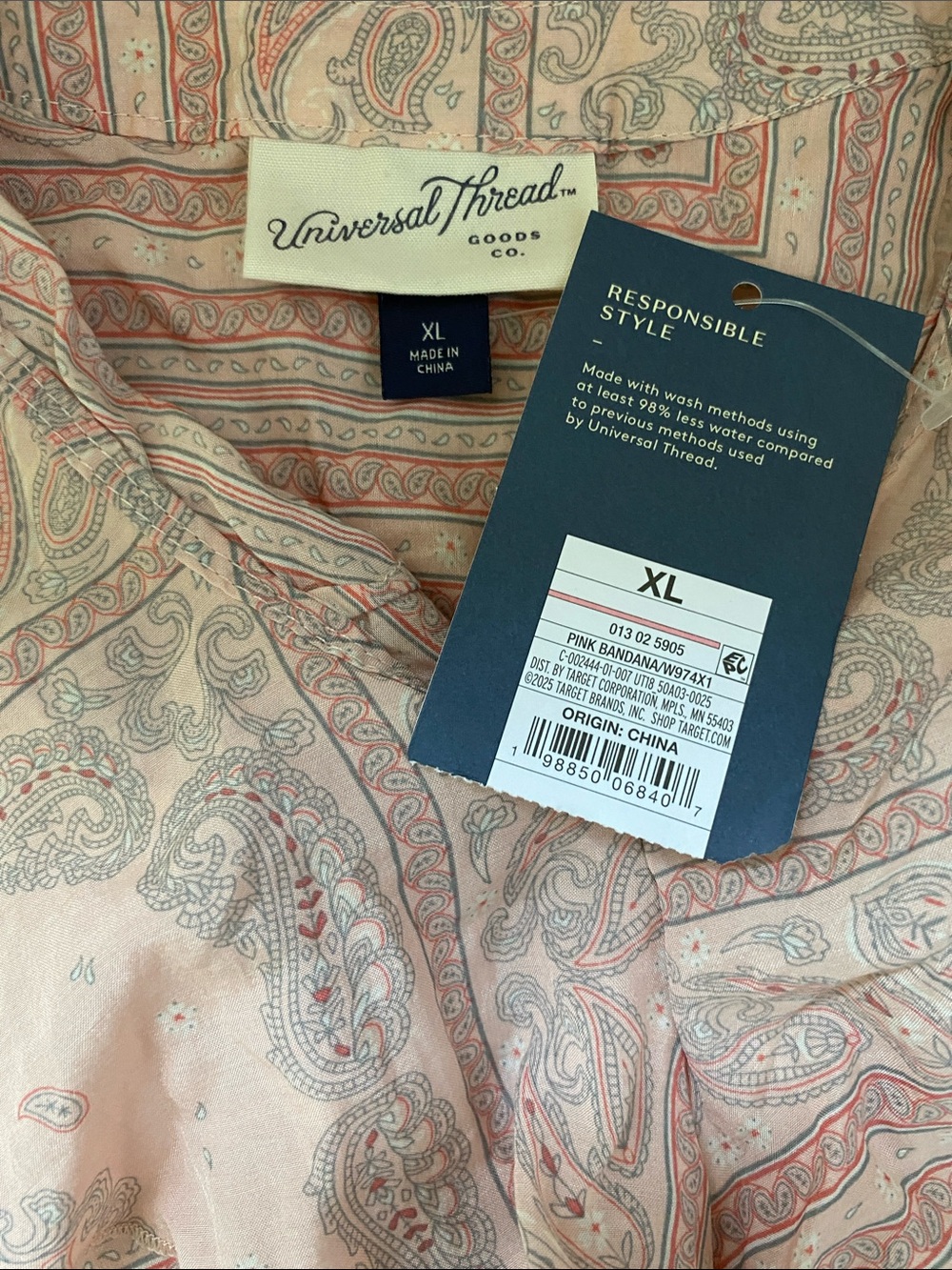 Universal Thread Peach Paisley Ruffle V-Neck Blouse - Picture 3 of 4